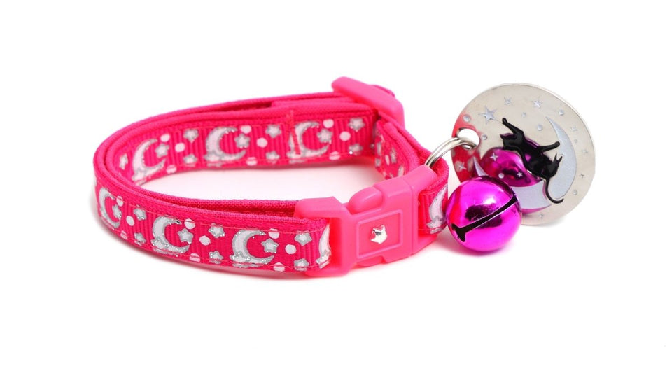 Silver Moons and Stars on Hot Pink Cat Collar, view 8