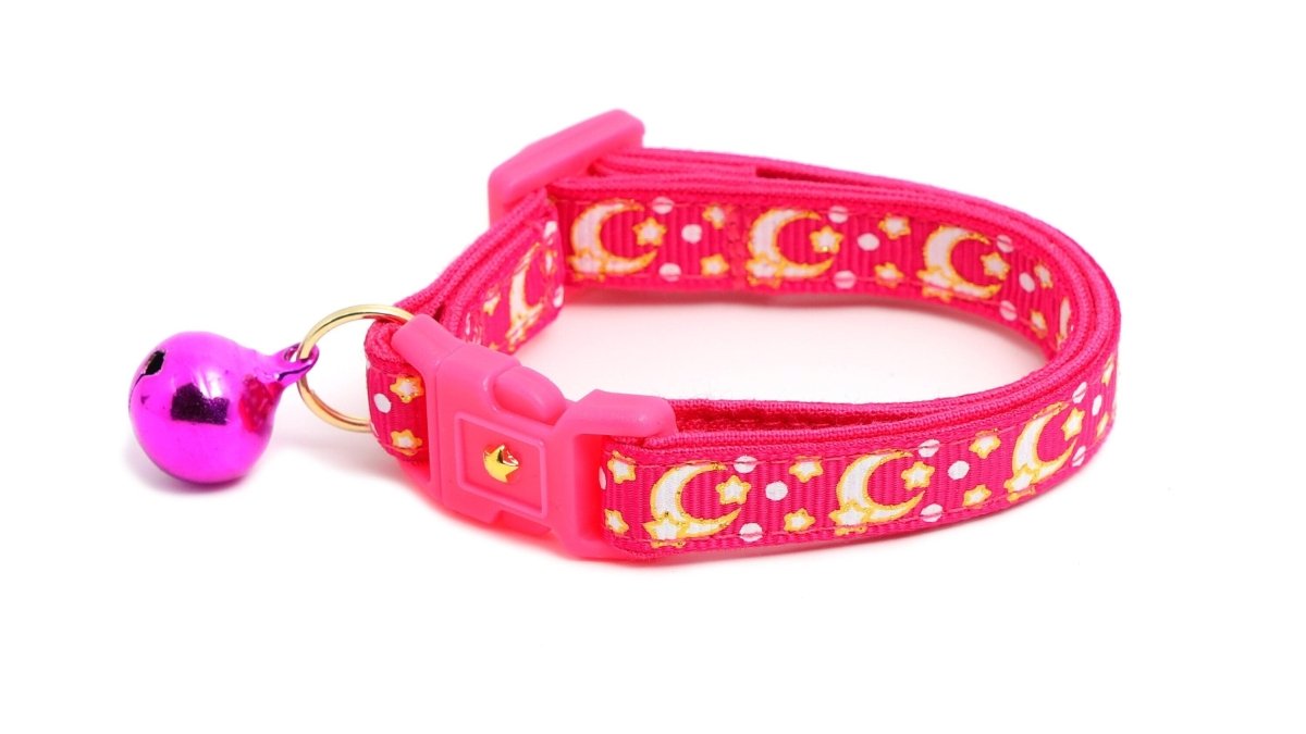 Gold Moons and Stars on Hot Pink Cat Collar - Pets Perfect