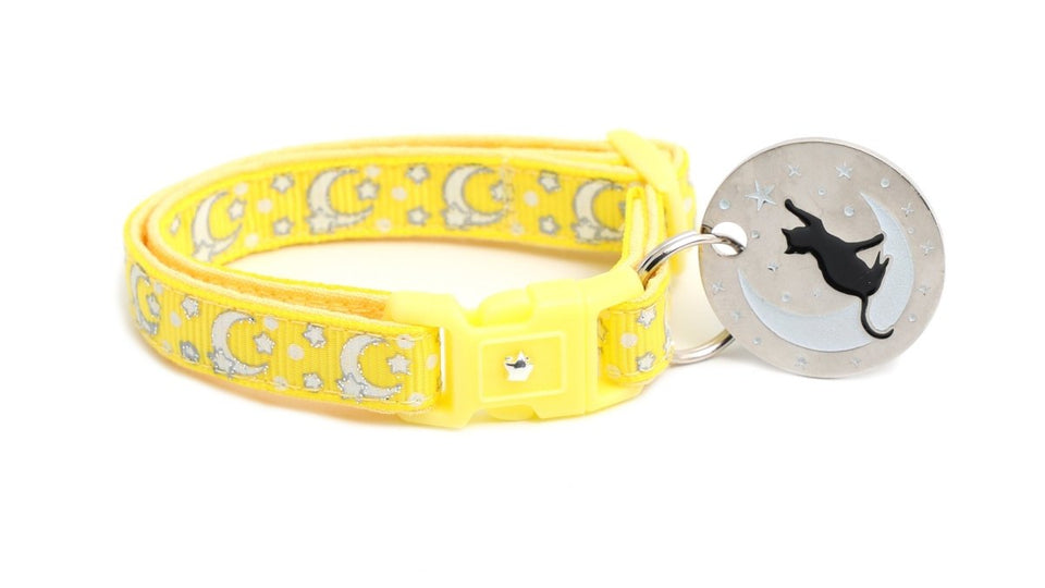 Silver Moons and Stars on Yellow Cat Collar, view 6