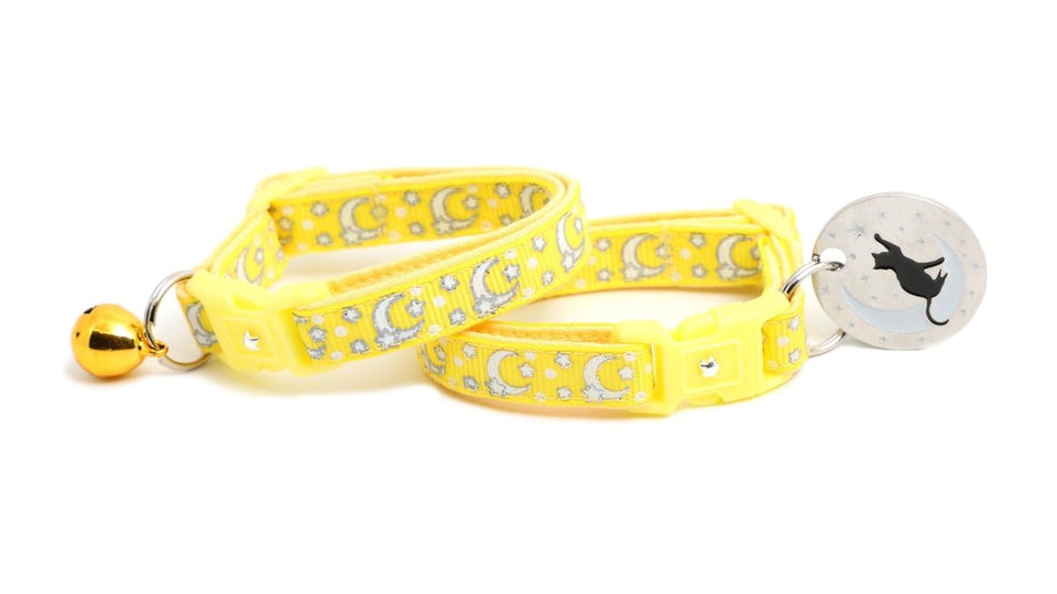 Silver Moons and Stars on Yellow Cat Collar, view 8