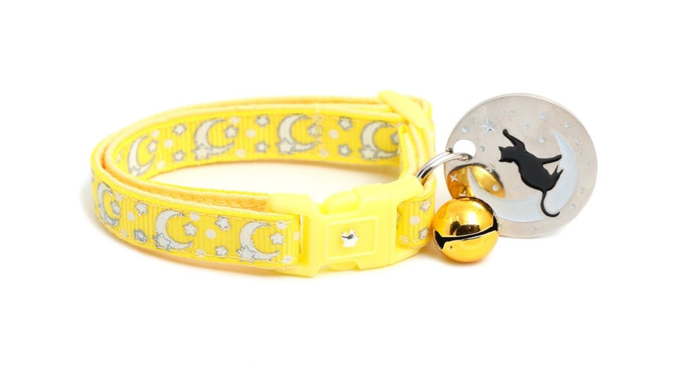 Silver Moons and Stars on Yellow Cat Collar, view 4