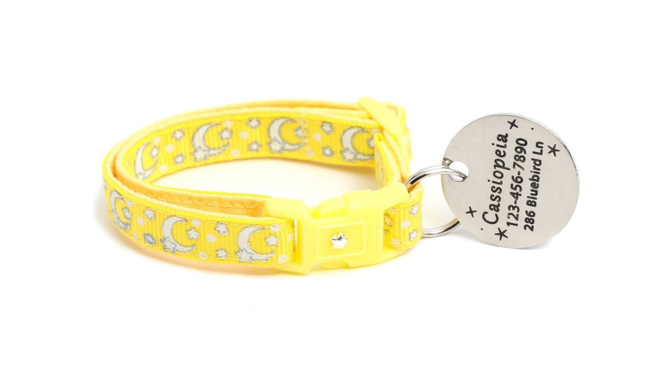 Silver Moons and Stars on Yellow Cat Collar, view 9