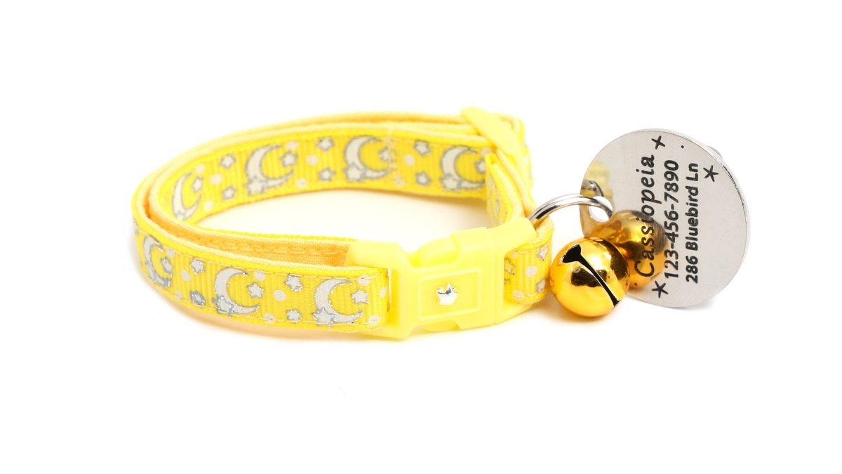 Silver Moons and Stars on Yellow Cat Collar - Pets Perfect
