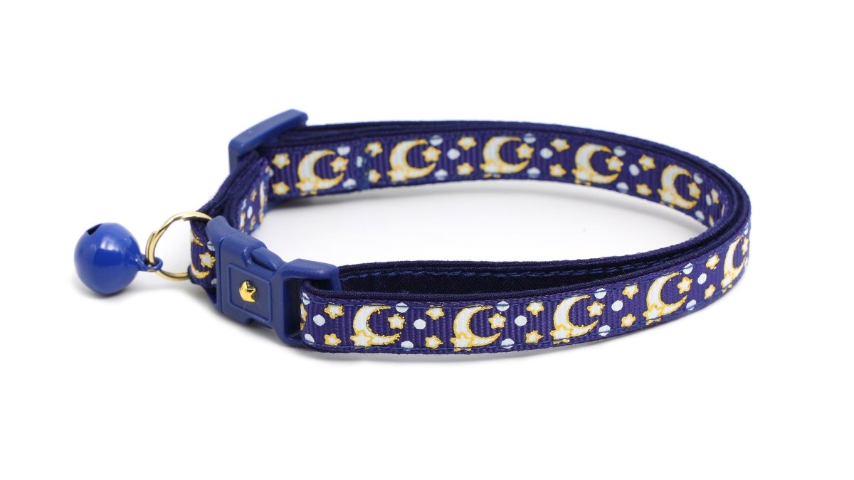 Gold Moons and Stars on Navy Blue Cat Collar - Pets Perfect