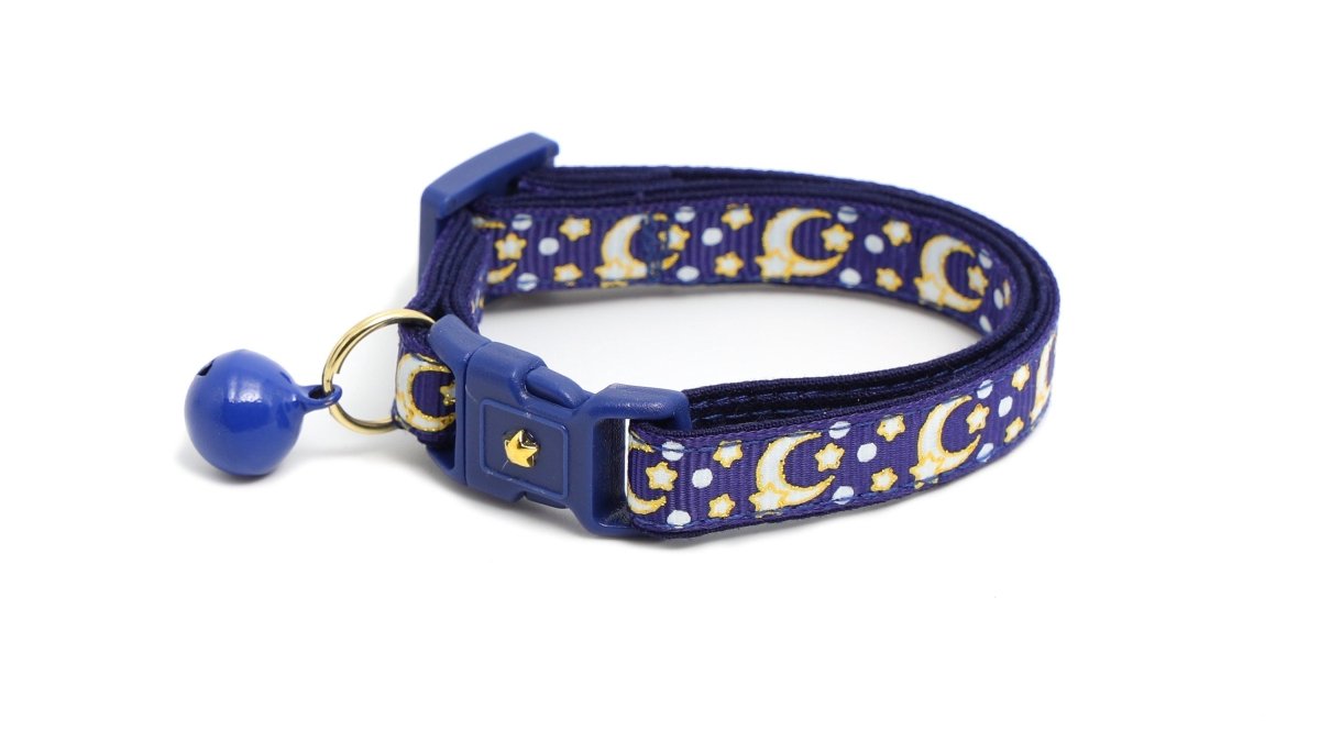 Gold Moons and Stars on Navy Blue Cat Collar - Pets Perfect