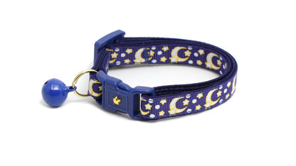 Gold Moons and Stars on Navy Blue Cat Collar - Pets Perfect
