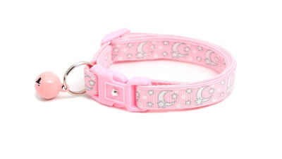 Silver Moons and Stars on Powder Pink Cat Collar