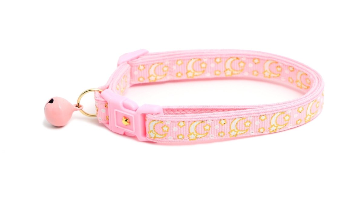 Gold Moons and Stars on Powder Pink Cat Collar - Pets Perfect