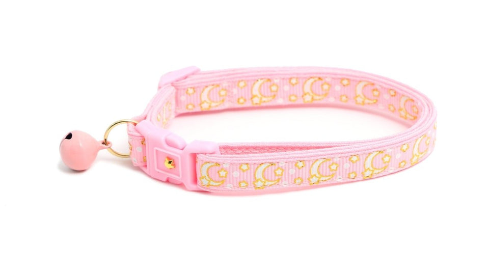 Gold Moons and Stars on Powder Pink Cat Collar, view 8