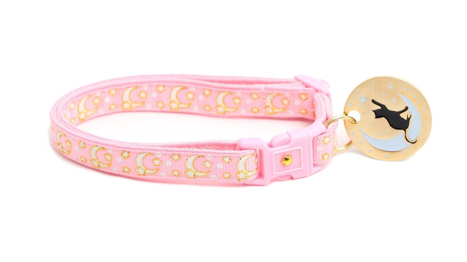 Gold Moons and Stars on Powder Pink Cat Collar, view 2