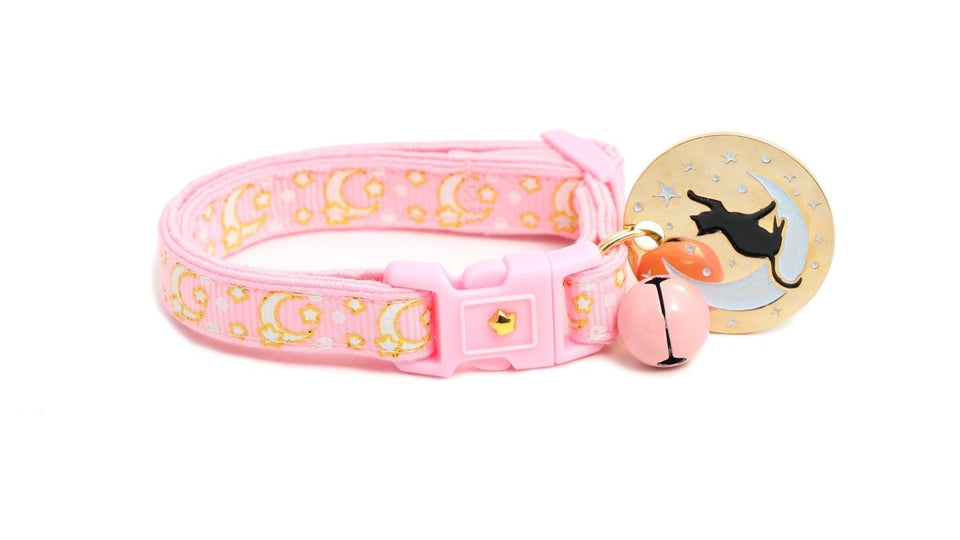 Gold Moons and Stars on Powder Pink Cat Collar, view 3