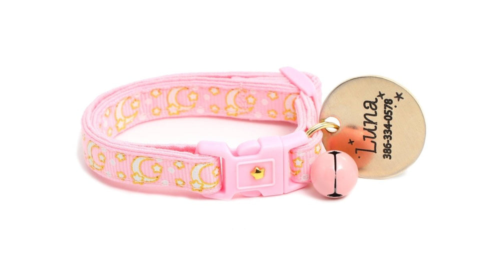 Gold Moons and Stars on Powder Pink Cat Collar, view 5