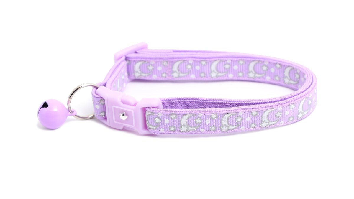Silver Moons and Stars on Pastel Purple Cat Collar - Pets Perfect
