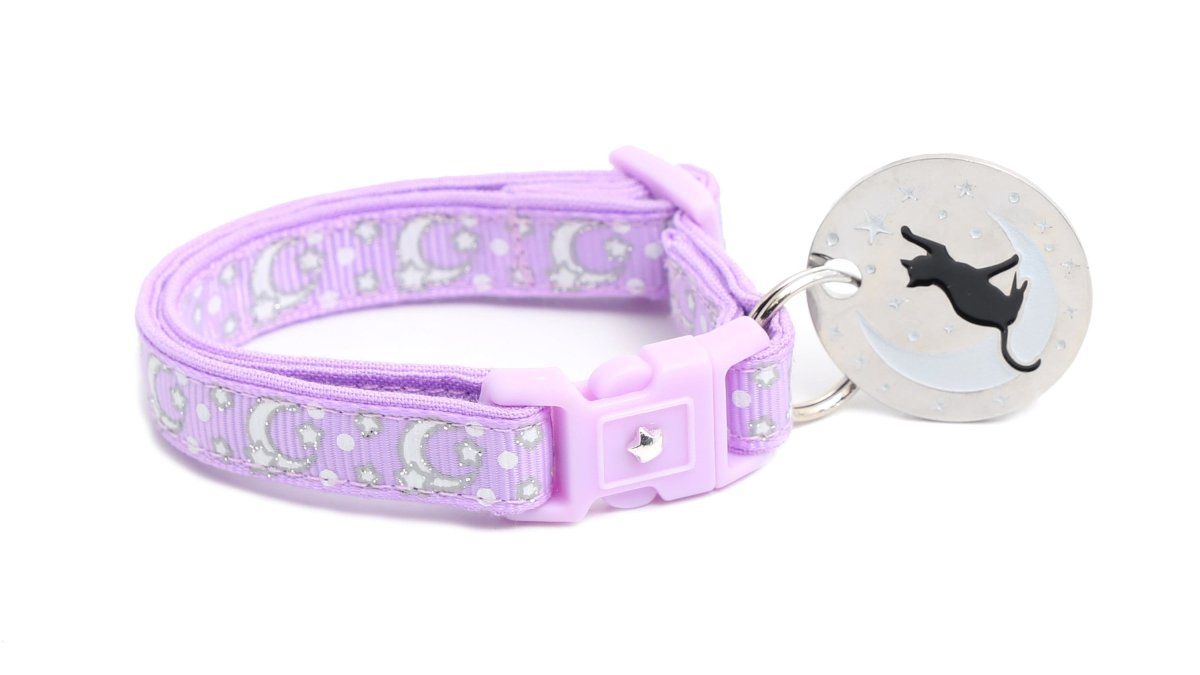 Silver Moons and Stars on Pastel Purple Cat Collar - Pets Perfect
