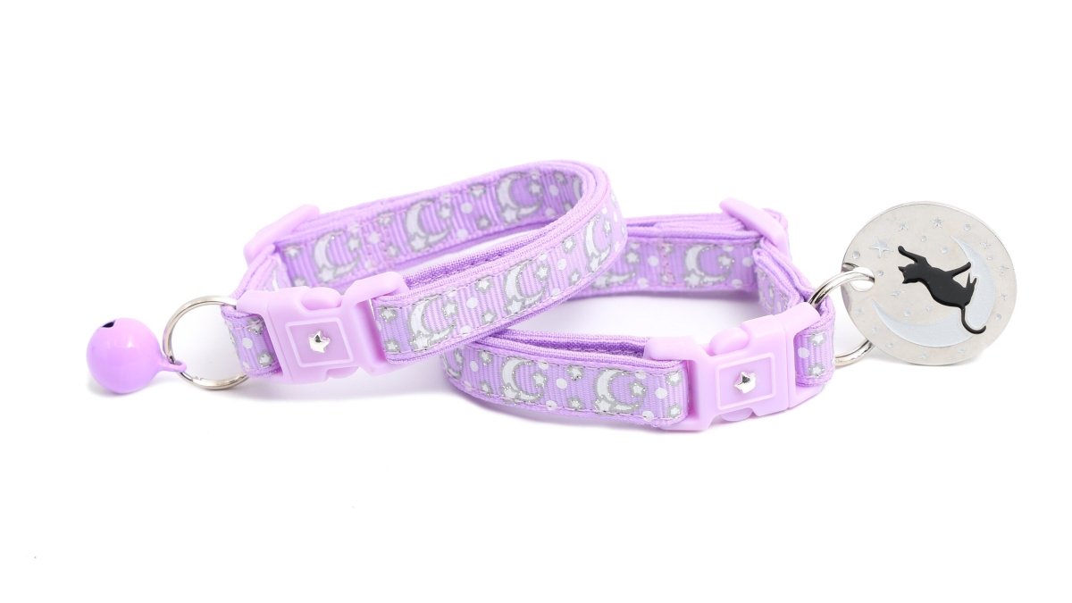 Silver Moons and Stars on Pastel Purple Cat Collar - Pets Perfect