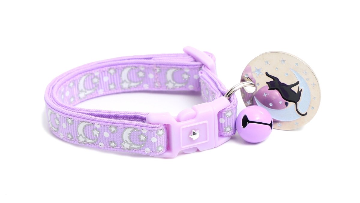 Silver Moons and Stars on Pastel Purple Cat Collar - Pets Perfect