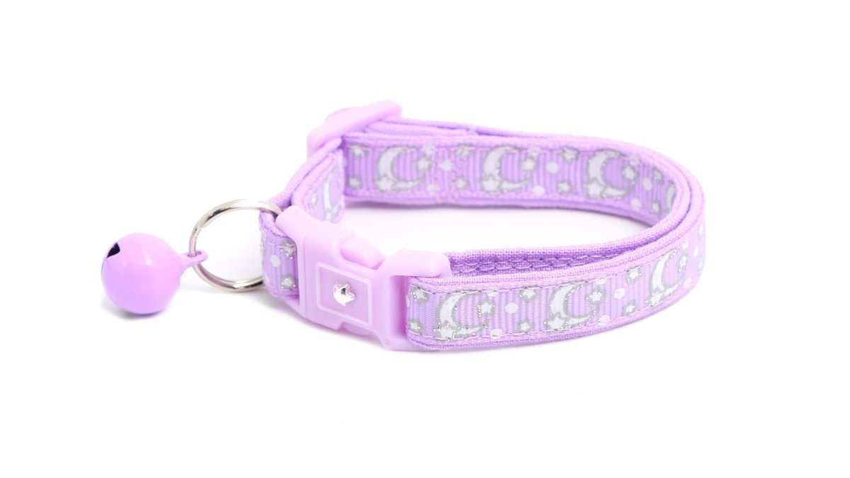 Silver Moons and Stars on Pastel Purple Cat Collar - Pets Perfect