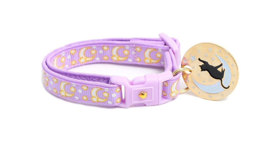 Gold Moons and Stars on Pastel Purple Cat Collar, view 3