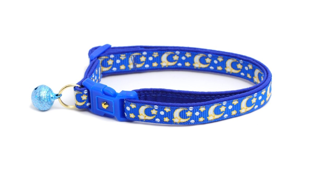 Gold Moons and Stars on Sapphire Blue Cat Collar - Pets Perfect