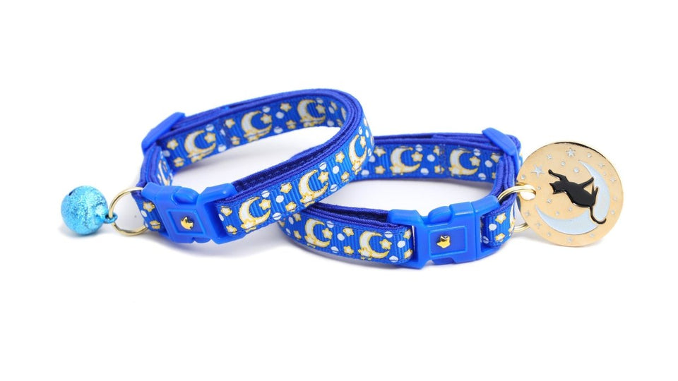 Gold Moons and Stars on Sapphire Blue Cat Collar, view 9