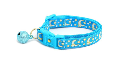 Gold Moons and Stars on Peacock Blue Cat Collar - Pets Perfect