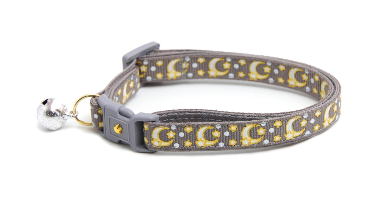 Gold Moons and Stars on Silver Cat Collar - Pets Perfect