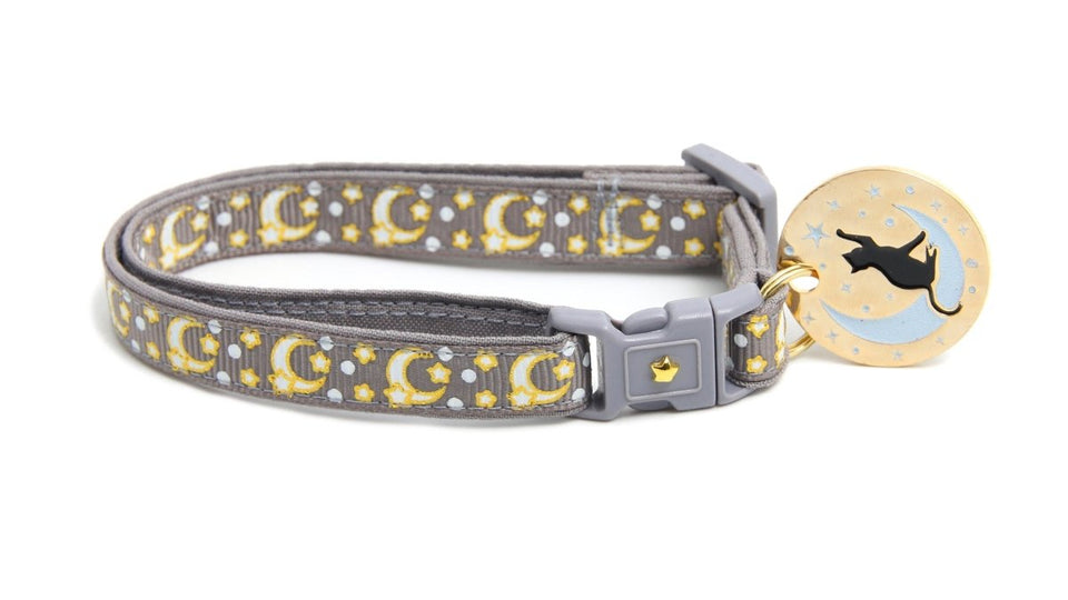 Gold Moons and Stars on Silver Cat Collar, view 8