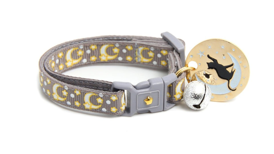 Gold Moons and Stars on Silver Cat Collar, view 3