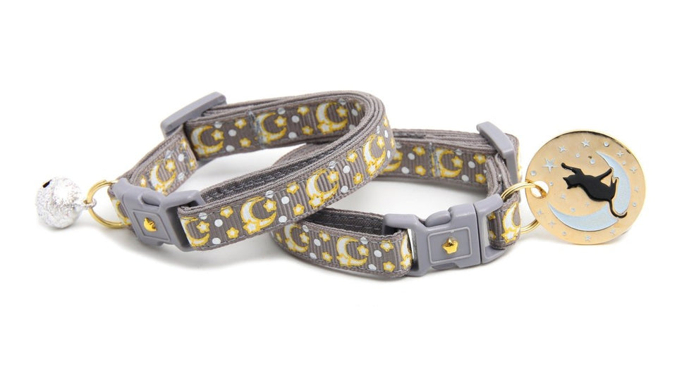 Gold Moons and Stars on Silver Cat Collar, view 7
