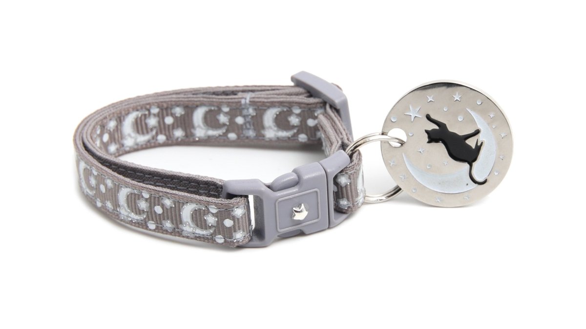 Silver Moons and Stars on Silver Cat Collar - Pets Perfect