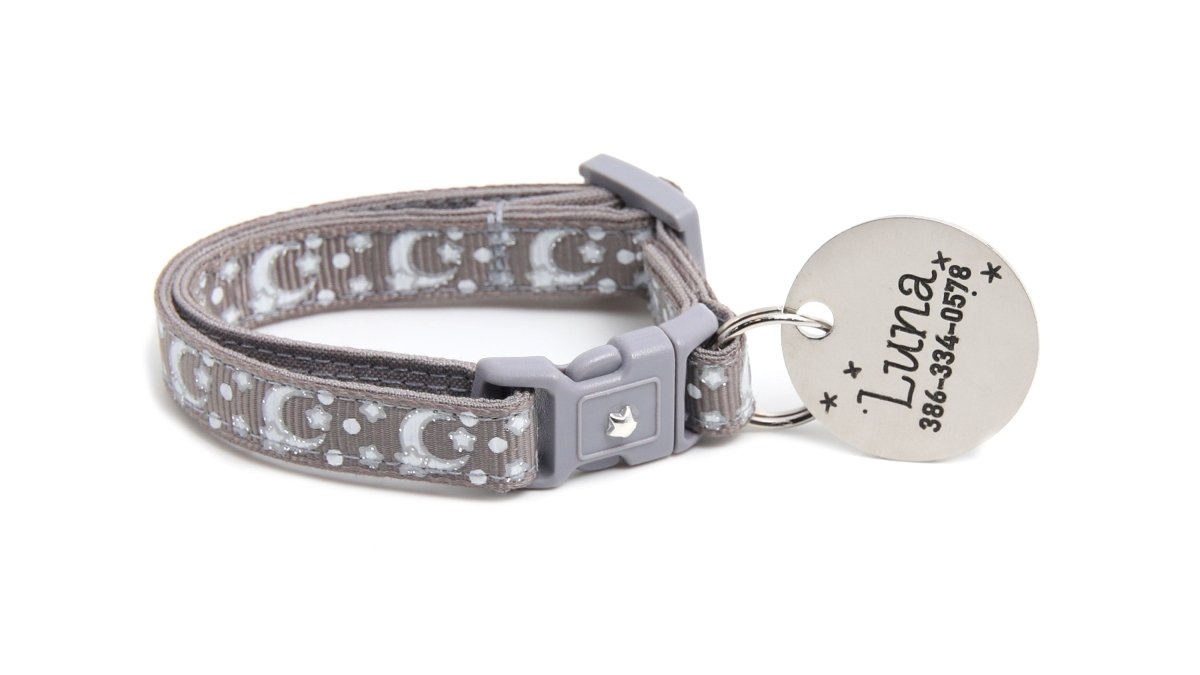 Silver Moons and Stars on Silver Cat Collar - Pets Perfect