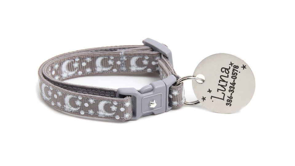 Silver Moons and Stars on Silver Cat Collar, view 3