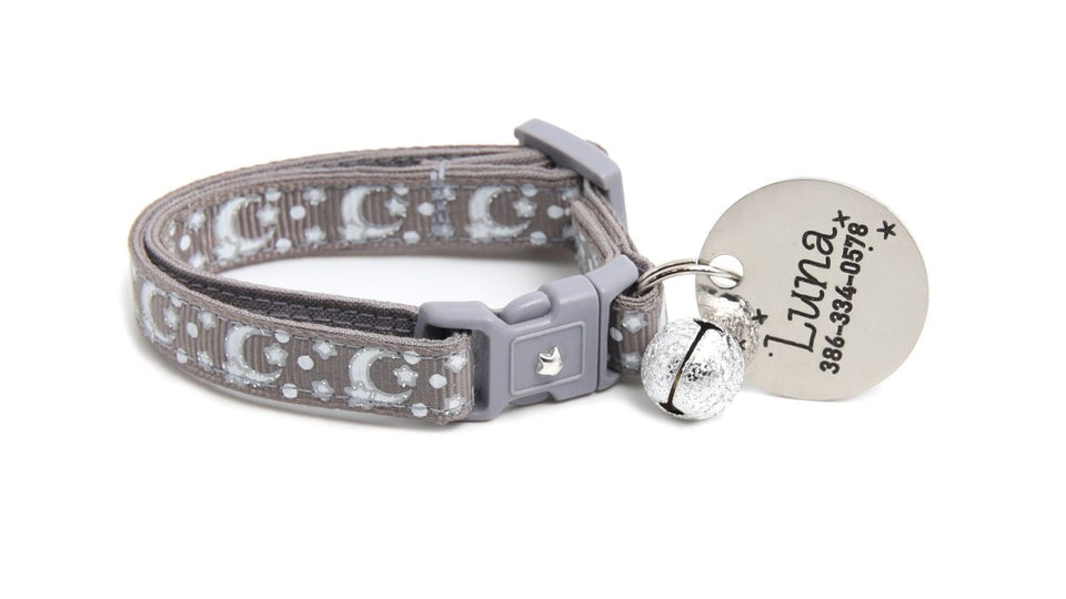 Silver Moons and Stars on Silver Cat Collar, view 9
