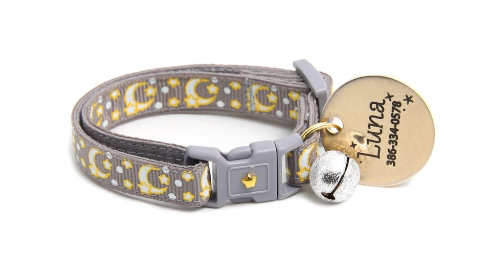 Gold Moons and Stars on Silver Cat Collar, view 9