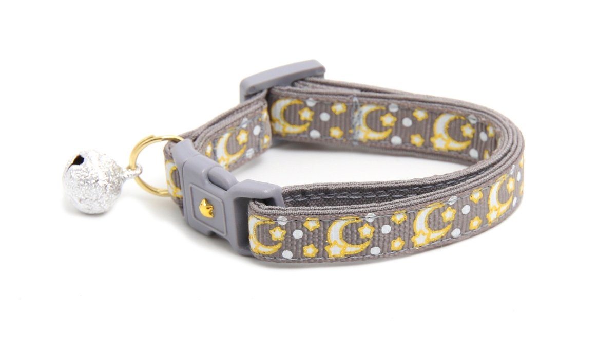 Gold Moons and Stars on Silver Cat Collar - Pets Perfect