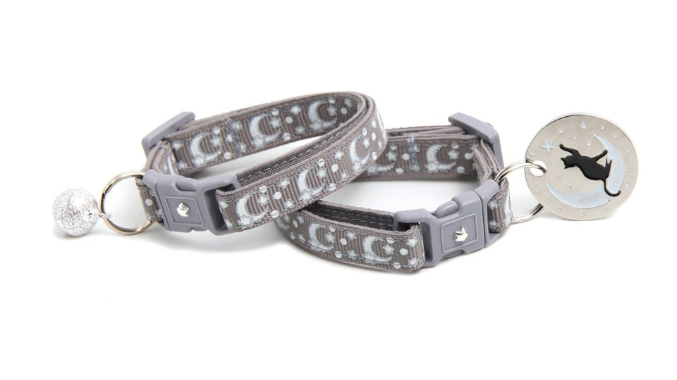 Silver Moons and Stars on Silver Cat Collar, view 2