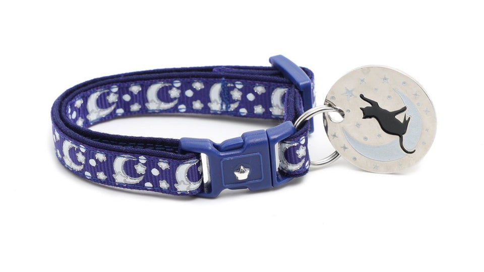 Pugs2Persians Glow-in-the-Dark Cat Collar, Large (10 lbs & up)/Blank Moon Charm, view 2