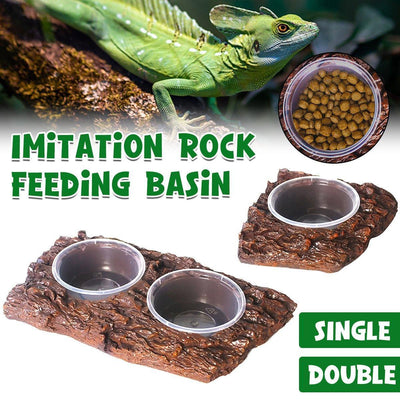 Resin Reptile Feeding and Water Bowl, Rock Design Dish for Lizards, Single