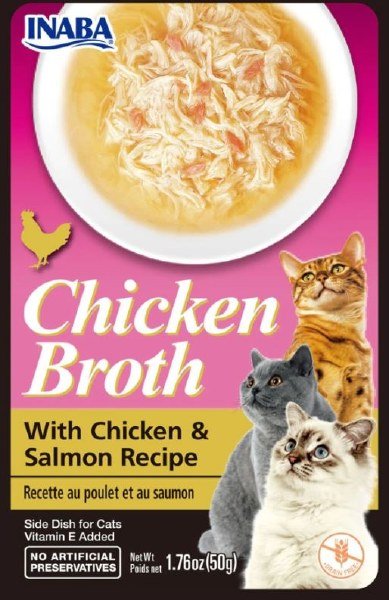 Inaba Chicken Broth Side Dish for Cats, Chicken and Salmon, 1.76 oz