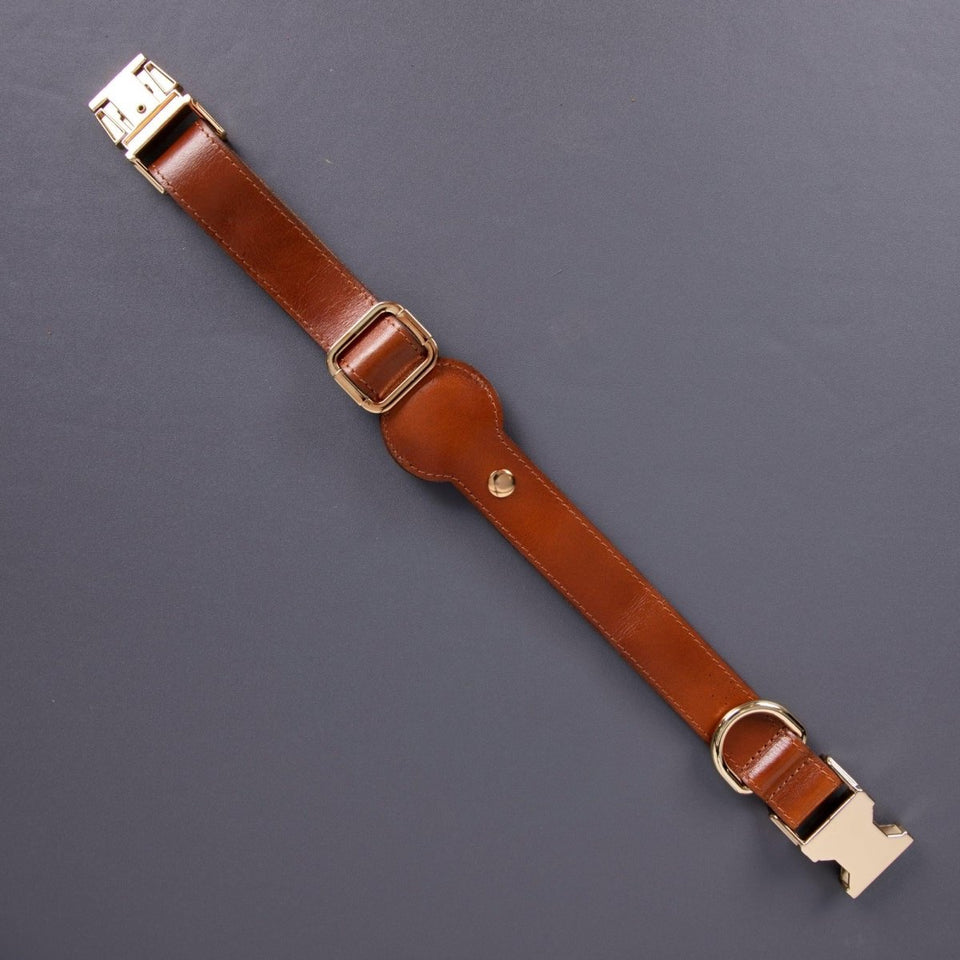 Charlotte Handcrafted Calfskin Leather Dog Collar, Tan