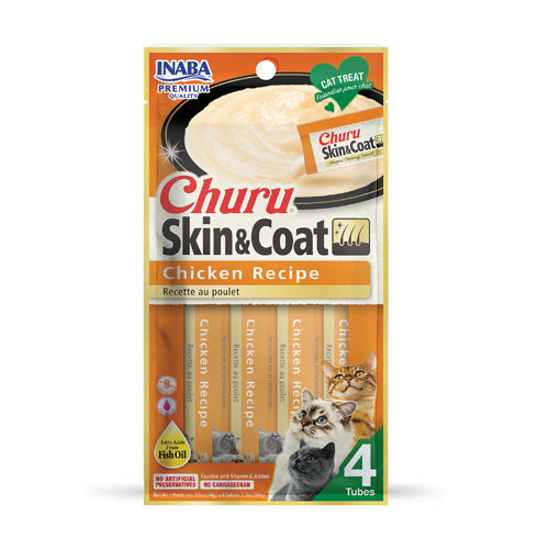 Inaba Churu Puree Skin & Coat Cat Treats Chicken, 0.5 oz each, Case of 24