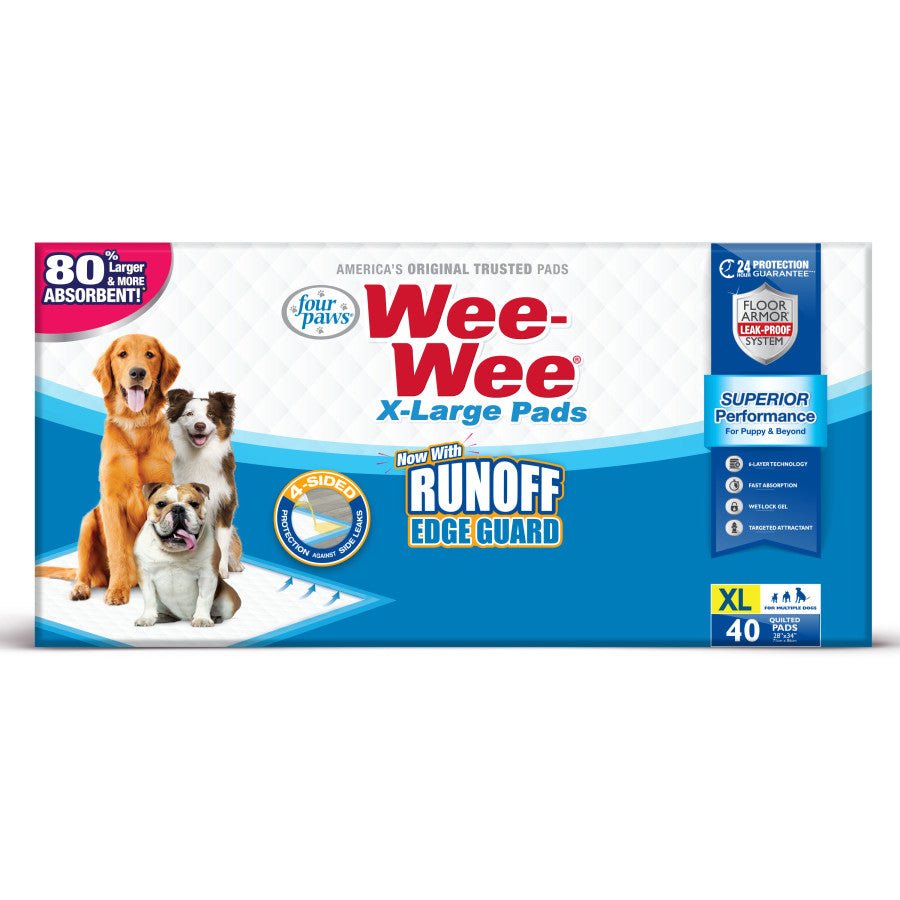 Four Paws WeeWee Superior Performance Gigantic Dog Pee Pads with Runoff Edge Guard 1ea/28 in X 34 in 40 ct - Pets Perfect