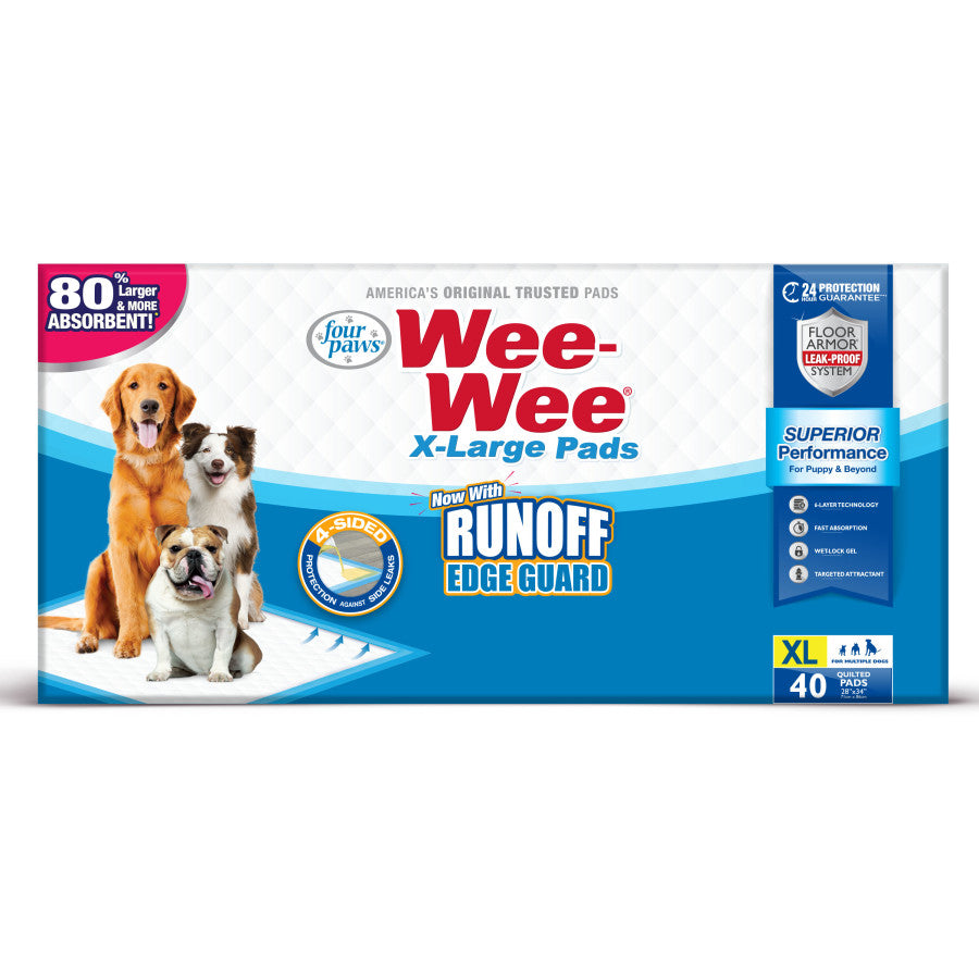 Four Paws WeeWee Superior Performance Gigantic Dog Pee Pads with Runoff Edge Guard 28 in x 34 in 40 ct