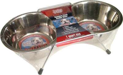 Loving Pets Stainless Steel Double Dog Diner Wrapped Silver 1 Qt