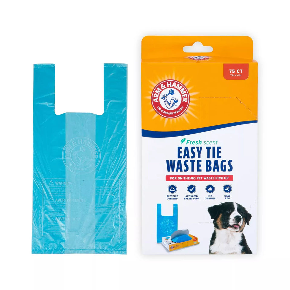 Arm & Hammer Easy-Tie Waste Bags, Blue, 75-Count