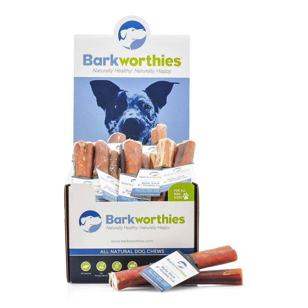 Barkworthies – 6" Double Cut Bully Stick Beef Pizzle Dog Chew | Case of 50 - Pets Perfect