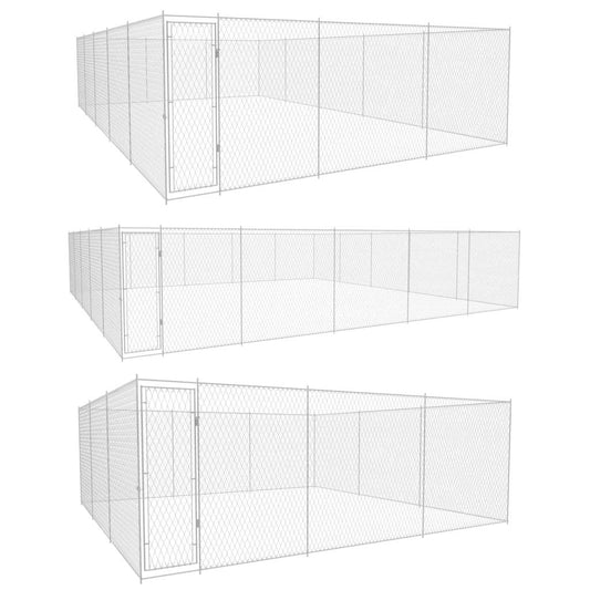 vidaXL Outdoor Dog Kennel Large Dog Crate Dog Cage Playpen Galvanized Steel