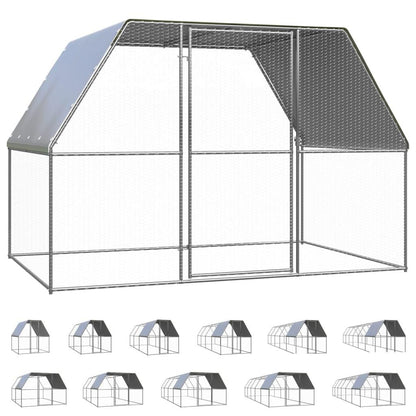 vidaXL Chicken Cage Walk-in Chicken Coop Pen Poultry Cage Galvanized Steel.