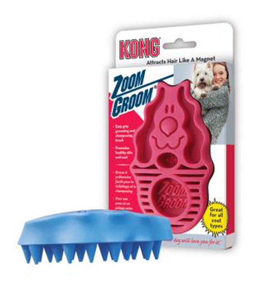 KONG Zoomgroom Rubber Dog Brush Boysenberry 1ea/LG - Pets Perfect