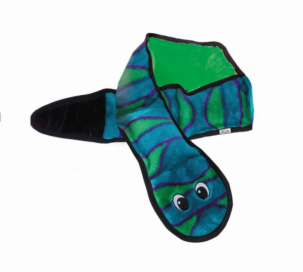 Outward Hound Invincibles Dog Toy Snake 6 Squeakers Blue/Green X-Large